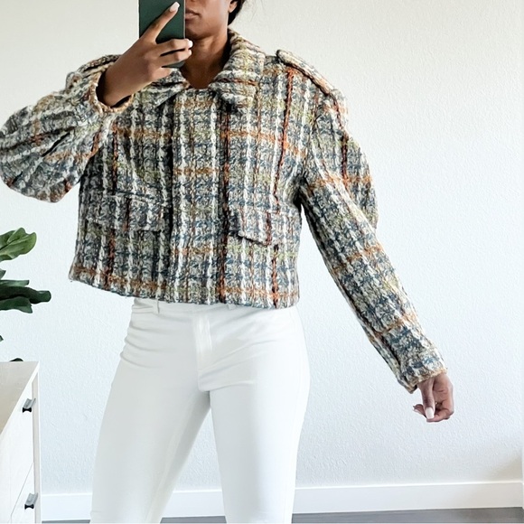Remain Birger Christensen Lona Boxy Crop Knit Tweed Jacket Aegean Blue Comb nwot - Picture 7 of 15